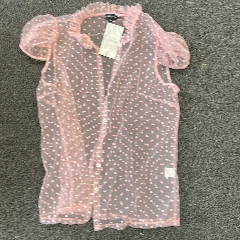 Callipygian sheer pink dots blouse size 8 NWT